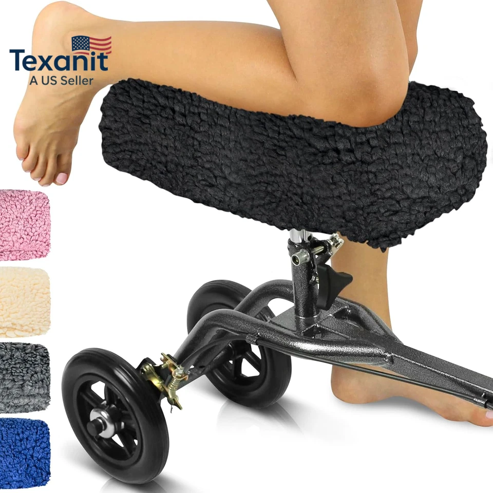 Vive Mobility Knee Scooter Pad Cover - Soft Plush Adult Sheepskin Memory Foam Cu
