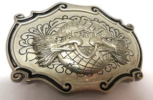 Vintage Belt Buckle Metal Bald Eagle Head Earth Globe Planet Western - Picture 1 of 4