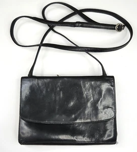 Bolso Bandolera Libaire Pequeño Cuero Negro Liso 2 Secciones Cremallera Organizador - Imagen 1 de 16
