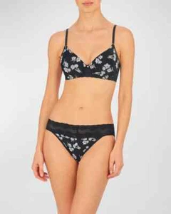 Natori Midnight Navy Poppy Print BLISS PERFECTION Contour UW Bra 32DD V-Kini O/S - Picture 1 of 9