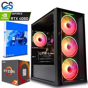RTX Gaming PC AMD Ryzen 7 5700X 32GB DDR4 8GB RTX 4060 1TB M.2 Windows 11 Wi-Fi - Picture 1 of 9