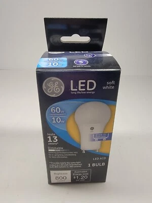 GE A19 LED Dimmable 800 Lumens 60 Watt Replacement 10 Watt Plug-In GU24 Base New - Image 1 of 2