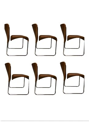6 Mobel Italia Stendig Chrome Cognac Dining Chairs MidCentury Modern 1970s - Image 1 of 4