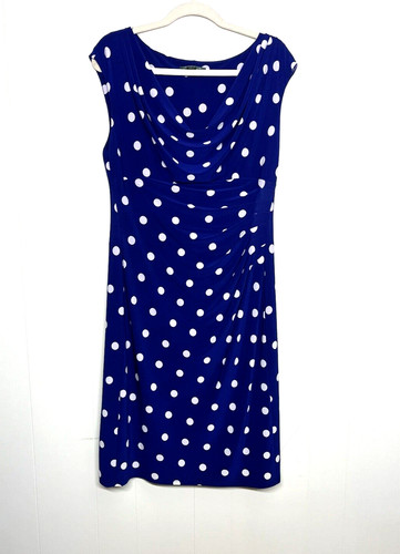 VETEMENTS Ralph Lauren LRL tubino increspato blu royal bianco abito a pois taglia 14