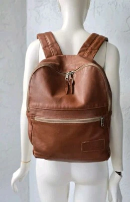 Vintage Leather Eastpak Backpack Day Pack Book Bag British Tan Made In USA - Image 1 of 4