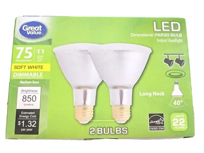 NEW(2 BULBS)LED Directional PAR30 BULB 11W(75W) Soft White, Long Neck, Dimmable - Image 1 of 3