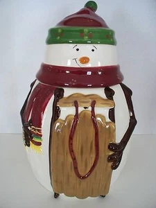 Snowman w/ Sled Cookie Christmas Holiday Winter Snow Jar Handpainted for Nonni's - Picture 1 of 6