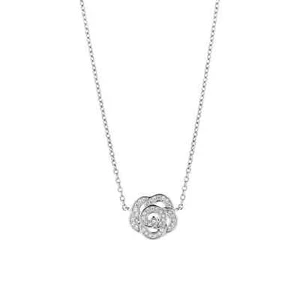 Solid 10K White Gold 0.35 Ct Lab-Grown Diamond Rose Flower Pendant Necklace 18" - Picture 1 of 5