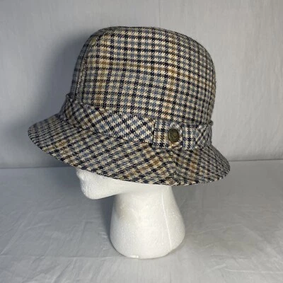 Vintage COUNTRY GENTLEMAN Fedora Hat Travler Blue Tan Plaid 7 Made in USA - Image 1 of 4