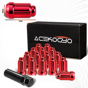 16 Red Chrome Wheel Lock 12mm X 1.25 Acorn Spline Drive Lugs Nuts w Key Racing - Picture 1 of 4