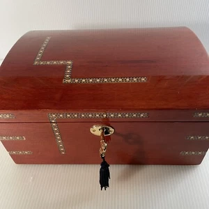 Cherry Inlaid Lacquered Large Jewelry Box With Lock & Key - Picture 1 of 10