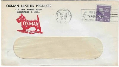 US Prexie cover Sc# 842 coil from Minneapolis, Minn slogan cancel 10/19/1951 - Image 1 of 2