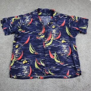 Ralph Lauren Shirt Mens XXL 2XL Blue Hawaiian Rayon Loop Collar Camp Nautical - Picture 1 of 13