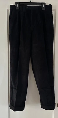 Pantalones con puños de pana plisados 100 % algodón NEGROS ajuste regular 33 x 30 Foto 1 de 4