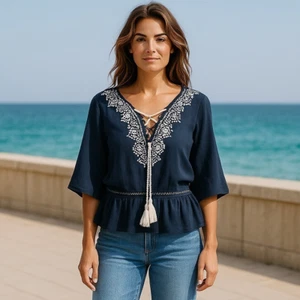 Top campesino bordado Boho pradera talla mediana Abercrombie & Fitch para mujer - Imagen 1 de 22