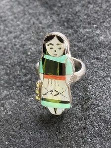 Vintage Indianer Sterling Intarsien Mais Maiden Ring-Größe 5 - Bild 1 von 5