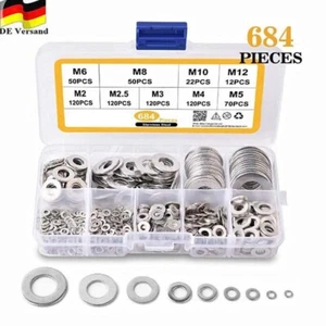 684tlg Unterlegscheiben Set Edelstahl Scheiben Beilagscheiben Sortiment M2 - M12 - Bild 1 von 13