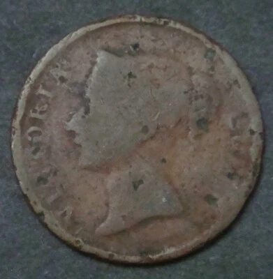 un064 Queen Victoria India Straits One Cent Copper Coin 1862 Fine - Image 1 of 2