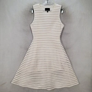 Cynthia Rowley Womens Dress Size 6 Ivory Striped Mesh Sheer Cocktail Fit Flare - Picture 1 of 23