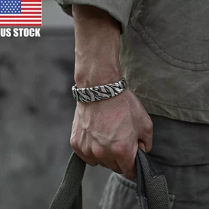 Sterling Silver Retro Twisted Open Wide Bracelet Bangle Men's Jewelry Gift USA - Picture 1 of 10