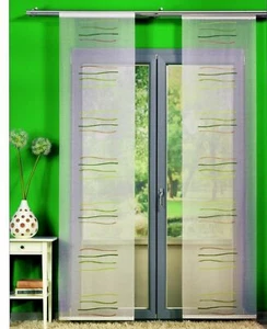 2 Schiebevorhänge Voile weiß Linien grün & beige Schiebegardinen mit Technik - Bild 1 von 1