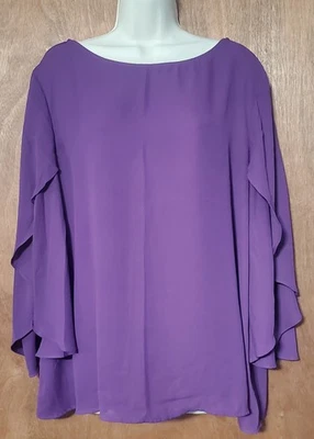 Top manga 3/4 fluido talla grande 2X (18/20) mangas aleteadas divididas ciruela púrpura Foto 1 de 4