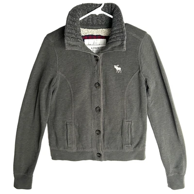 Cárdigan Y2k Hollister Sherpa Forrado Suéter Cuello Alce Logo Bolsillo Mujer L Foto 1 de 4