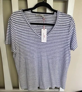 Vineyard Vines M Casual Knits Striped Linen V-Neck Tee Blue- NWT - Picture 1 of 6