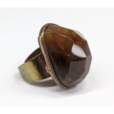 ENORME Anillo de Cóctel Grueso Facetado Marrón Piedra Ágata Bronce Talla 7 Foto 1 de 4