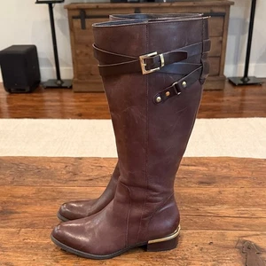 Botas de Montar Franco Sarto Marrón con Celeste Dorado Cuero Alto Talla 6.5 - Imagen 1 de 7