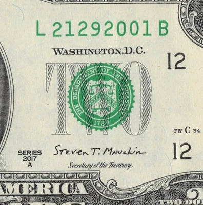 2001 Year Note - 2017A Two Dollar Fancy Serial #L21292001B San Francisco B Run - Image 1 of 4
