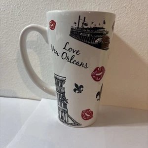 New Orleans MUG Gift French Quarter Love Fleur De Lis Bourbon Kiss Tall Cup - Picture 1 of 7