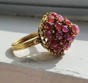 Unique 9ct Gold Pink Cabochon Ruby Cluster Ring - Picture 1 of 14