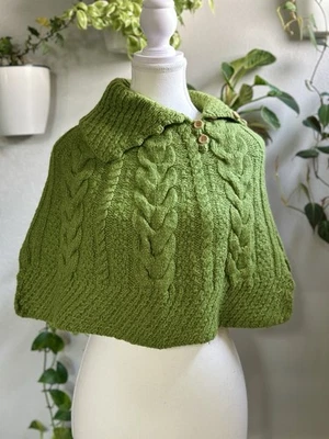 Anthropologie Sleeping on Snow Wool Blend Cable Knit Capelet Moss Green One Size - Image 1 of 4