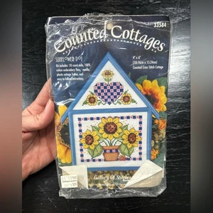 Sunflower Cross Stitch Kit- American vintage house frame - opened but complete - Picture 1 of 6