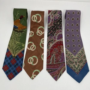 Vintage Polo Ralph Lauren Tie Mens Silk Duck Paisley Plaid Ring Print Lot 90s - Picture 1 of 18
