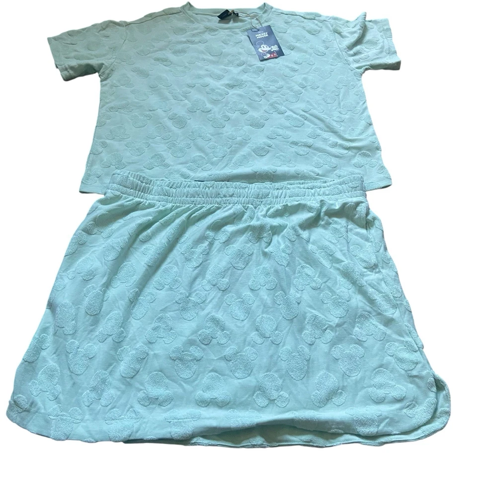 Mickey Mouse Disney Women’s T-Shirt & Skirt Set Size Large Green Textured