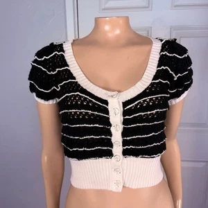 Vintage 70er Shirt Crop Top Betsey Johnson Strick Knopf gestreift Baumwolle RR6 - Bild 1 von 5