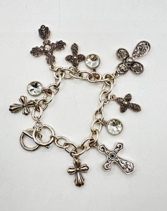 Armband mit Strass und Kreuz Charms silberfarben - Bild 1 von 8