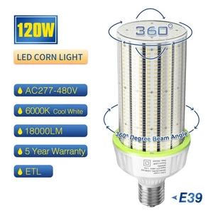 LED Corn Light Bulb 120W 277-480V Parking Lot Street Area Lights E39 Mogul Base - Picture 1 of 12