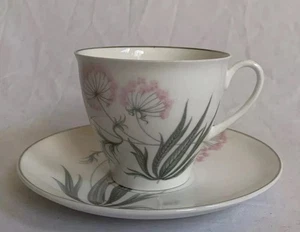 Vtg SHELLEY ENGLAND Pastoral Fine Bone China Footed Floral Cup & Saucer Set -C02 - Picture 1 of 7
