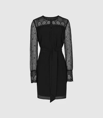 REISS Callista Belted Lace Dress Size 4 - Image 1 of 4