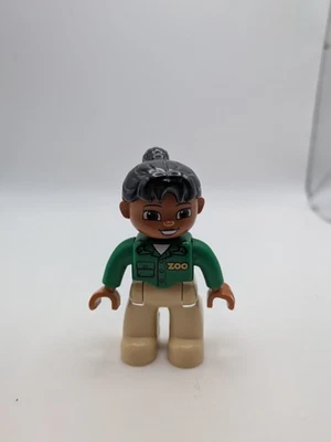 Lego DUPLO Zoo Keeper Worker Female Figure  Green Tan Ponytail - Image 1 of 4