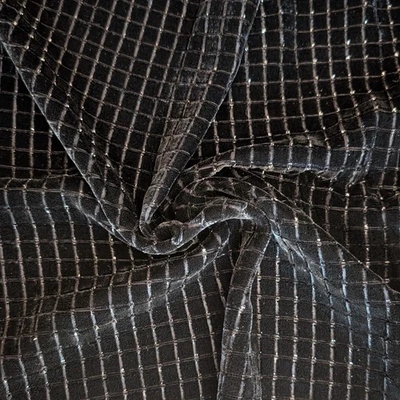 Black on black velvet grid fabric 73” L x 43.5” W sparkling dots - Image 1 of 4