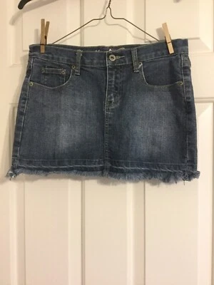 Vanilla Star Blue Denim Mini Skirt Leopard Accents Size 7 - Image 1 of 4
