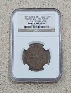 1795 Great Britain D&H 904 1/2 P Middlesex Stinton's Italian French Token NGC AU - Picture 1 of 5