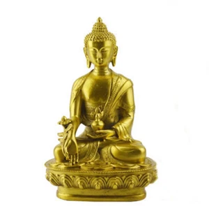 Weihe Medizin Buddha Messingfarben Harz Statue Buddhismus Dekoration Handwerk - Bild 1 von 5