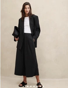 New Banana Republic Linen Blend Cropped Flowy Wide Leg Black Pants XL NWT 851726 - Picture 1 of 11