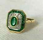 Vintage Art Deco Style 2Ct Oval Lab Created Emerald Engagement 14K Gold FN Ring
