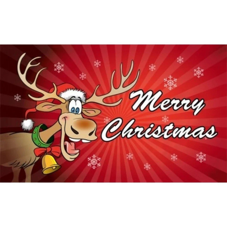 Merry Christmas Reindeer Flag 150cm x 90cm (5ft x 3ft) with Eyelets - Image 1 of 1